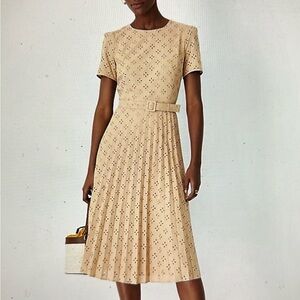 Ann Taylor Beige Midi Dress with Eyelet Design